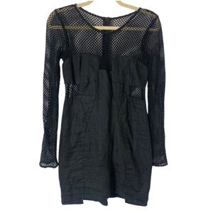Revolve Black Shakuhachi Size 4 Net Trim Linen Mini Dress